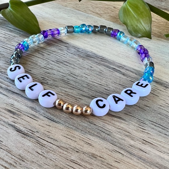 Self Care | Mac Miller Inspired Beaded Bracelet | Blue & Purple Seed Bead - Picture 4 of 4